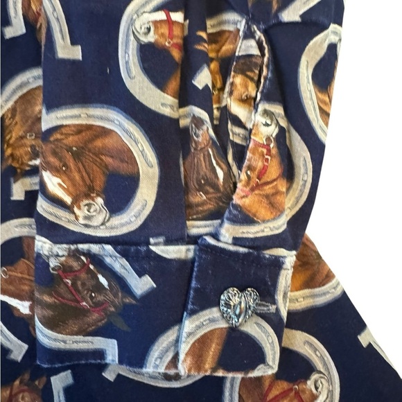 Vintage Women’s Horse and Horseshoe Button Up Shirt With Heart Buttons Large 059 - Picture 4 of 10